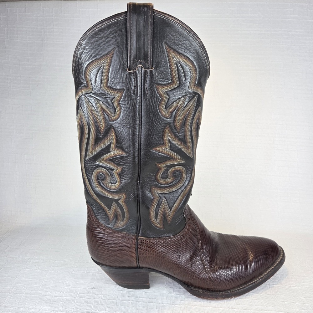 Justin Lizard Skin Brown Leather Western Cowboy Boots Men's 9.5 EE USA #8353 - Picture 9 of 15